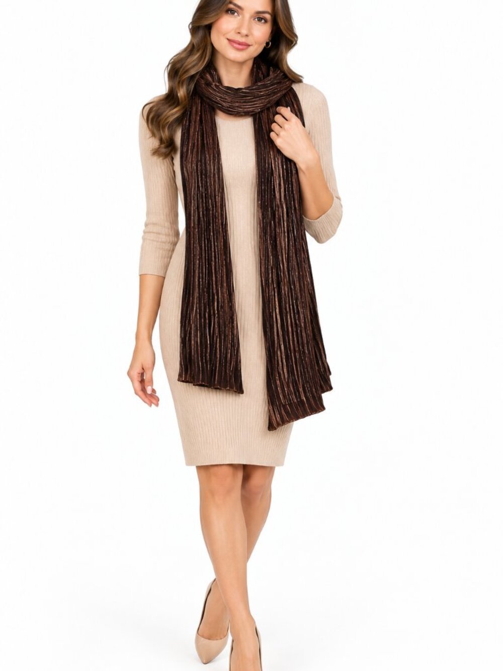 Elegant Black and Brown Pleated Scarves